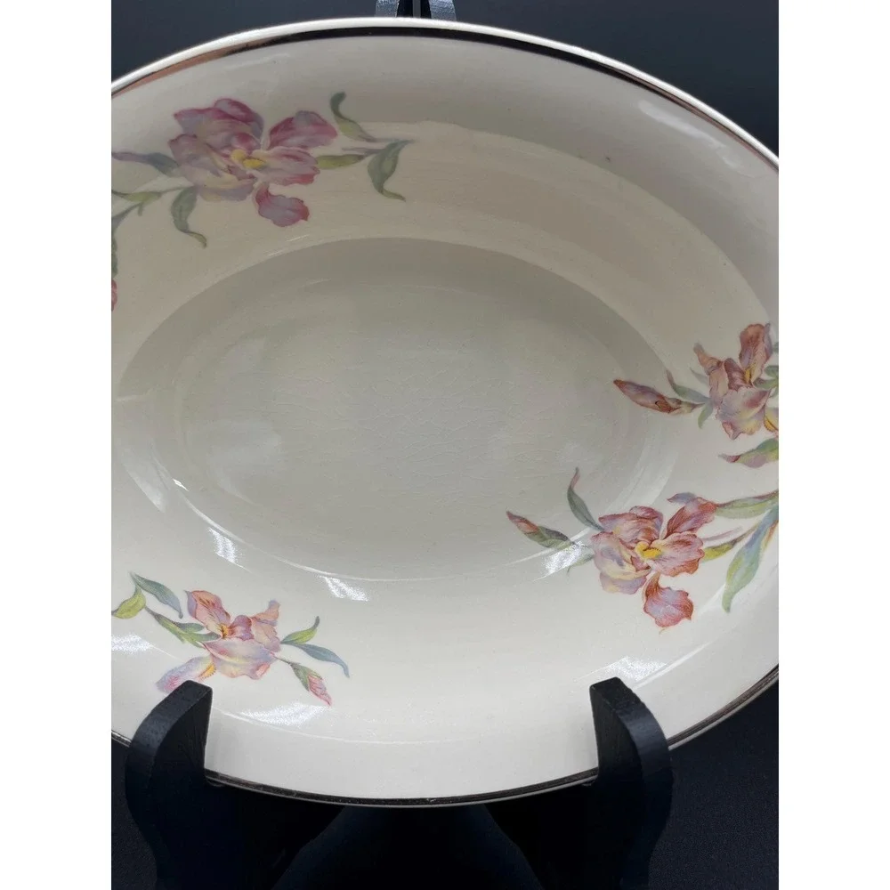Vintage Cambridge Camwood Ivory Iris Oval Serving Bowl